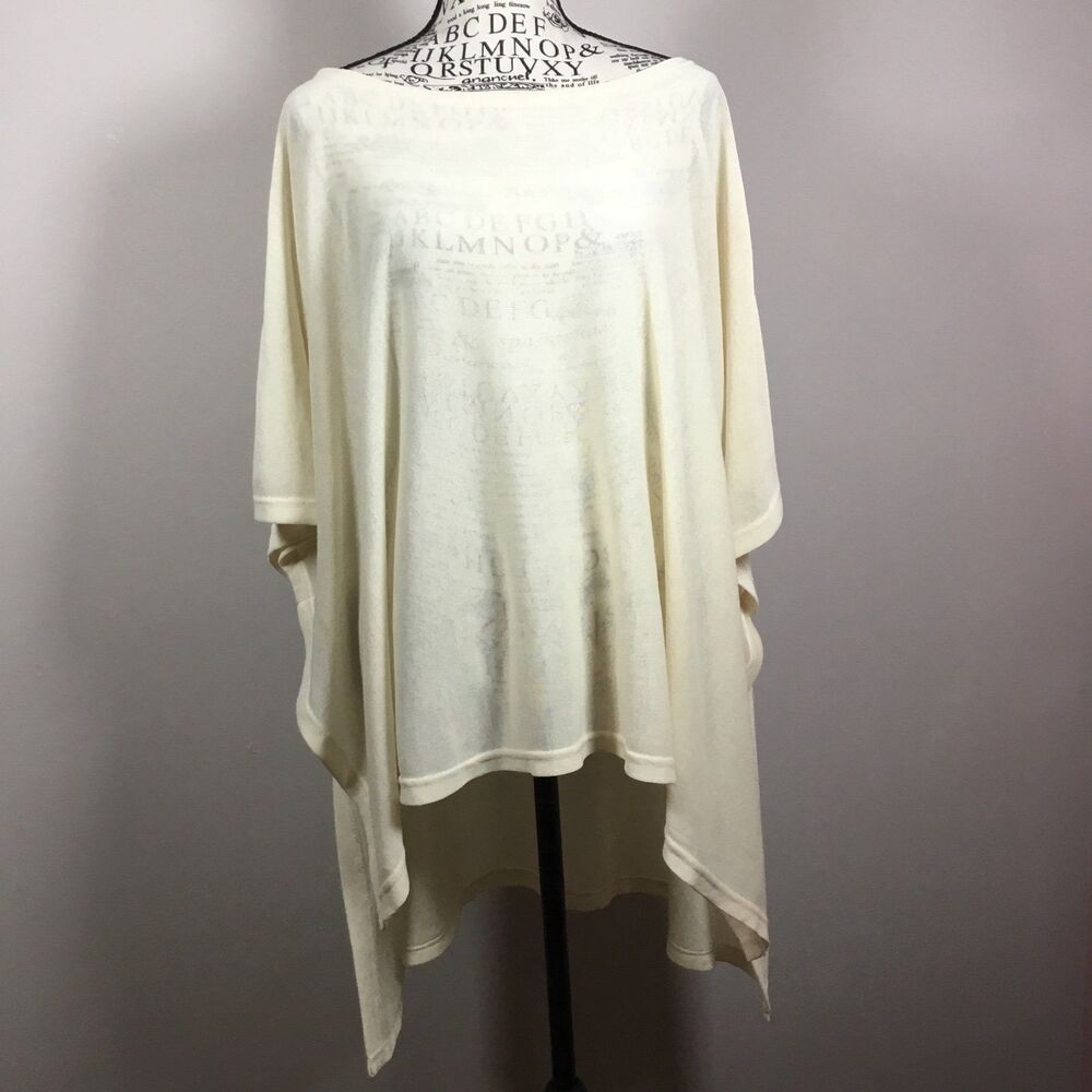 Cream pullover lightweight fine knit sweater asymmetrical longer in back O/S